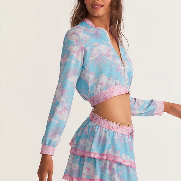 LoveShackFancy x Hurley Under The Sea Cropped Mesh Bomber Jacket Cover Up - Picture 16 of 16